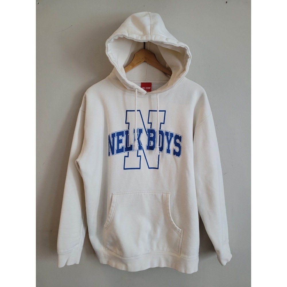 NELK BOYS Full Send Hoodie White & Blue Men's Size Large Sweater‎